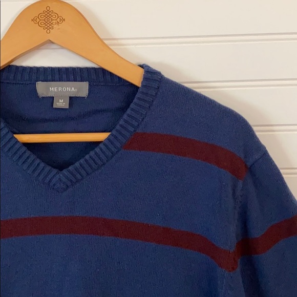 Merona Navy & Burgundy Striped V-Neck Sweater - Picture 3 of 4